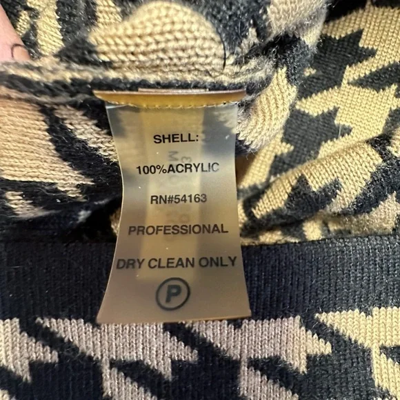 CALVIN KLEIN Black & Tan Houndstooth Sweater Dress Buckle STRETCH Women's Small - Picture 5 of 8